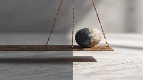 Una piedra de Jaspe Cebra equilibrándose en una balanza, simbolizando el equilibrio.