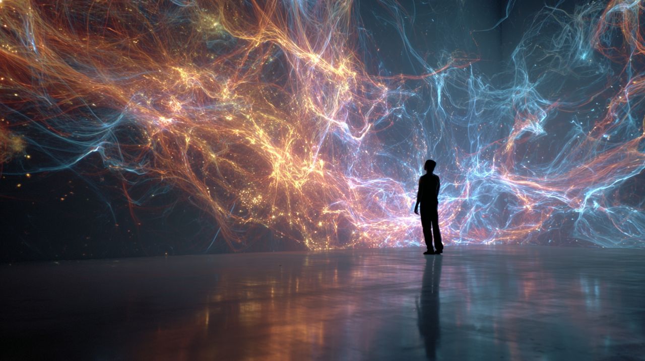 Arte abstracto generado por IA en evolución, simbolizando la colaboración creativa humano-IA.