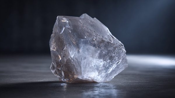 Ein roher, ungeschliffener Kristall, der im natürlichen Licht schimmert und Gleichgewicht und Potenzial symbolisiert.