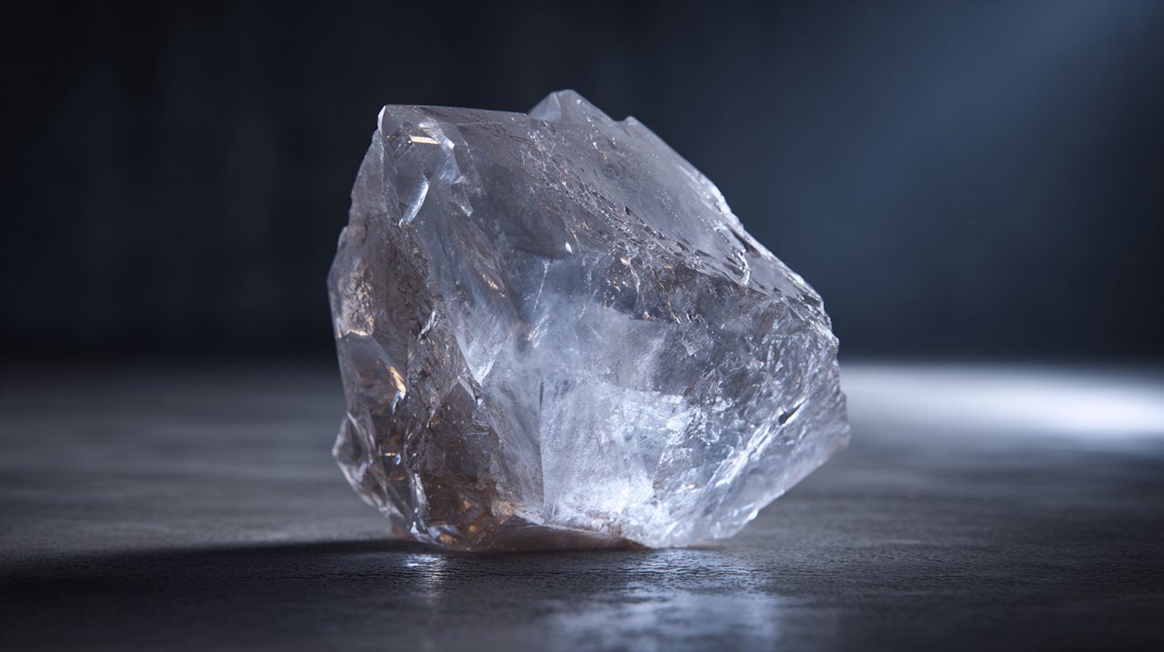A raw, uncut crystal shimmering with natural light, symbolizing balance and potential.