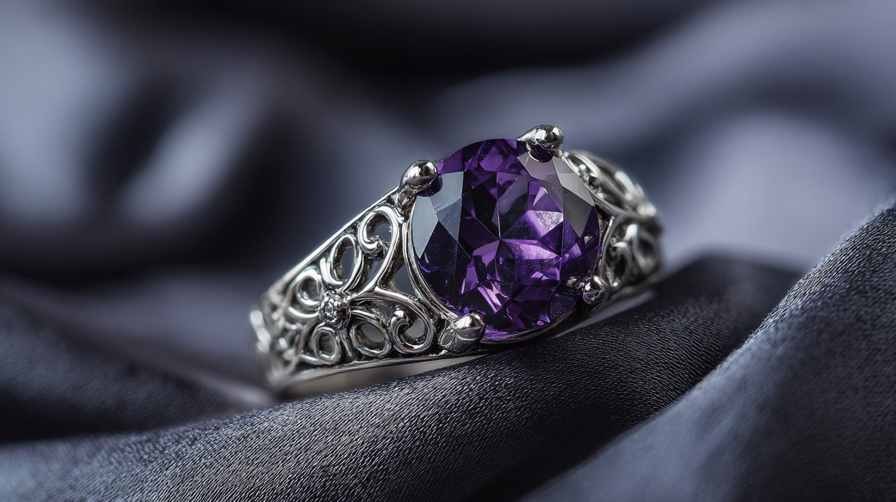 An exquisite amethyst ring symbolizing spiritual awakening and alignment with higher purpose.