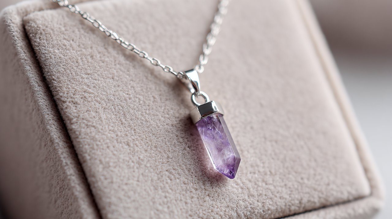 A delicate crystal pendant necklace symbolizing spiritual balance and growth.