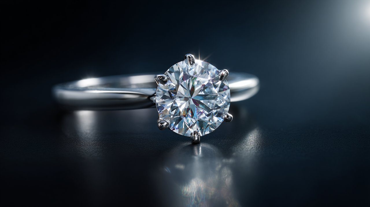 Um anel de diamante brilhante, a pedra de nascimento tradicional de Áries.