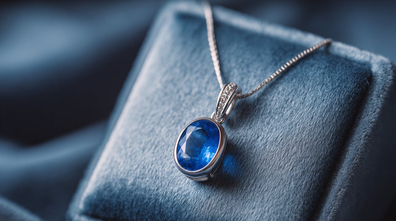 An elegant blue sapphire pendant necklace.