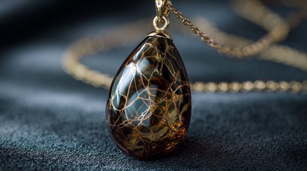 An elegant gemstone pendant necklace symbolizing AI's societal integration.