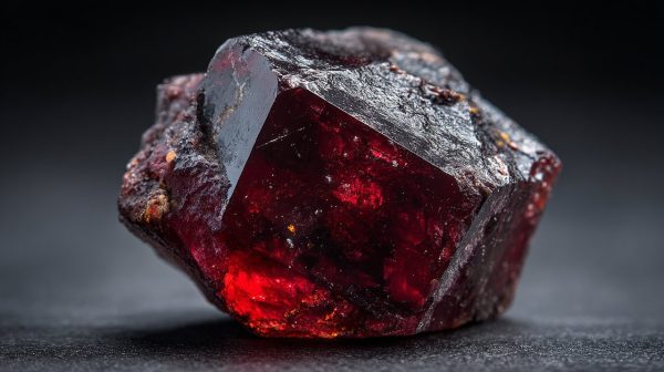 A raw, uncut garnet crystal showcasing its natural beauty.