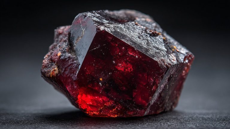 A raw, uncut garnet crystal showcasing its natural beauty.