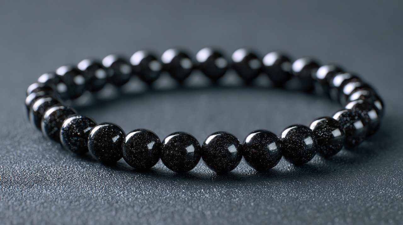 Una elegante pulsera de cuentas de diamantes negros.