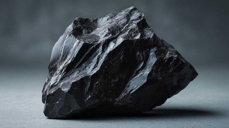 Raw, uncut black obsidian crystal.