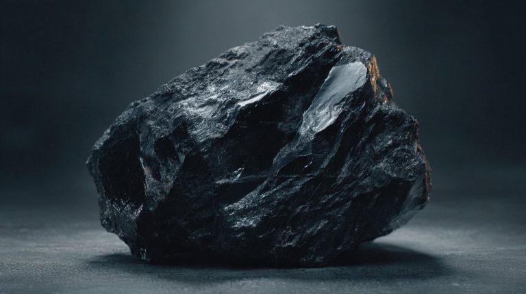 A raw, uncut black onyx crystal.