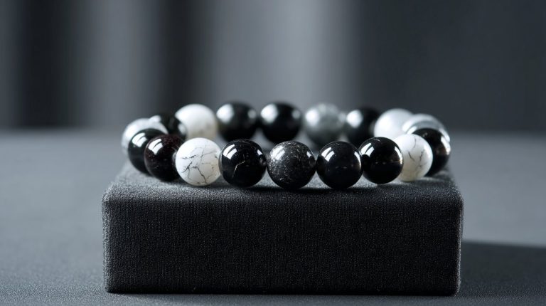 Black tourmaline and white quartz bracelet for protection.