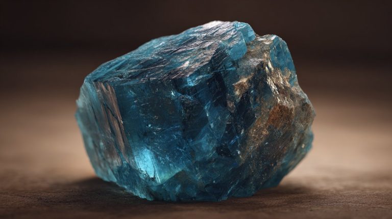 A raw, uncut blue apatite crystal with vibrant blue hues.