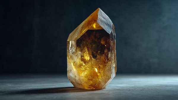 Raw, uncut citrine crystal with natural facets.
