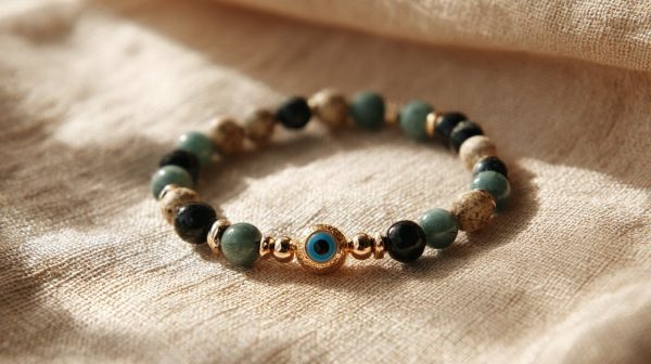Pulsera moderna de protección espiritual con amuleto de ojo turco.