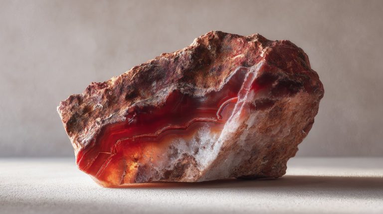 Raw, unpolished red agate crystal.