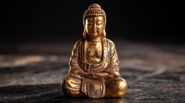 A serene golden Buddha figurine, symbolizing inner wisdom.