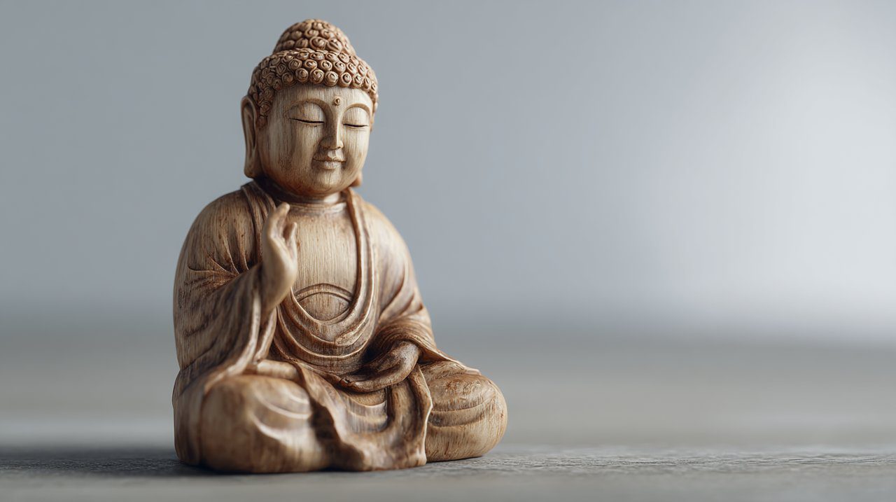 A peaceful hand-carved Buddha statuette.