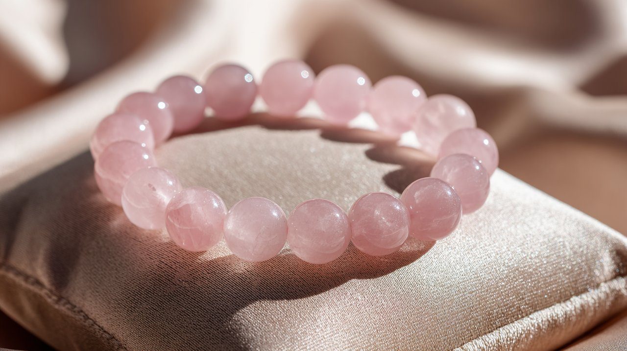 Pulsera de manifestación de cuarzo rosa.