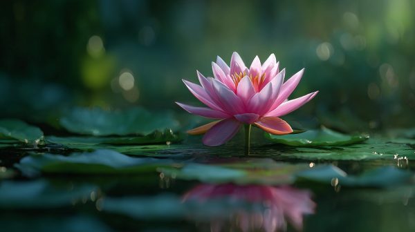 Una serena flor de loto simbolizando pureza e iluminación.