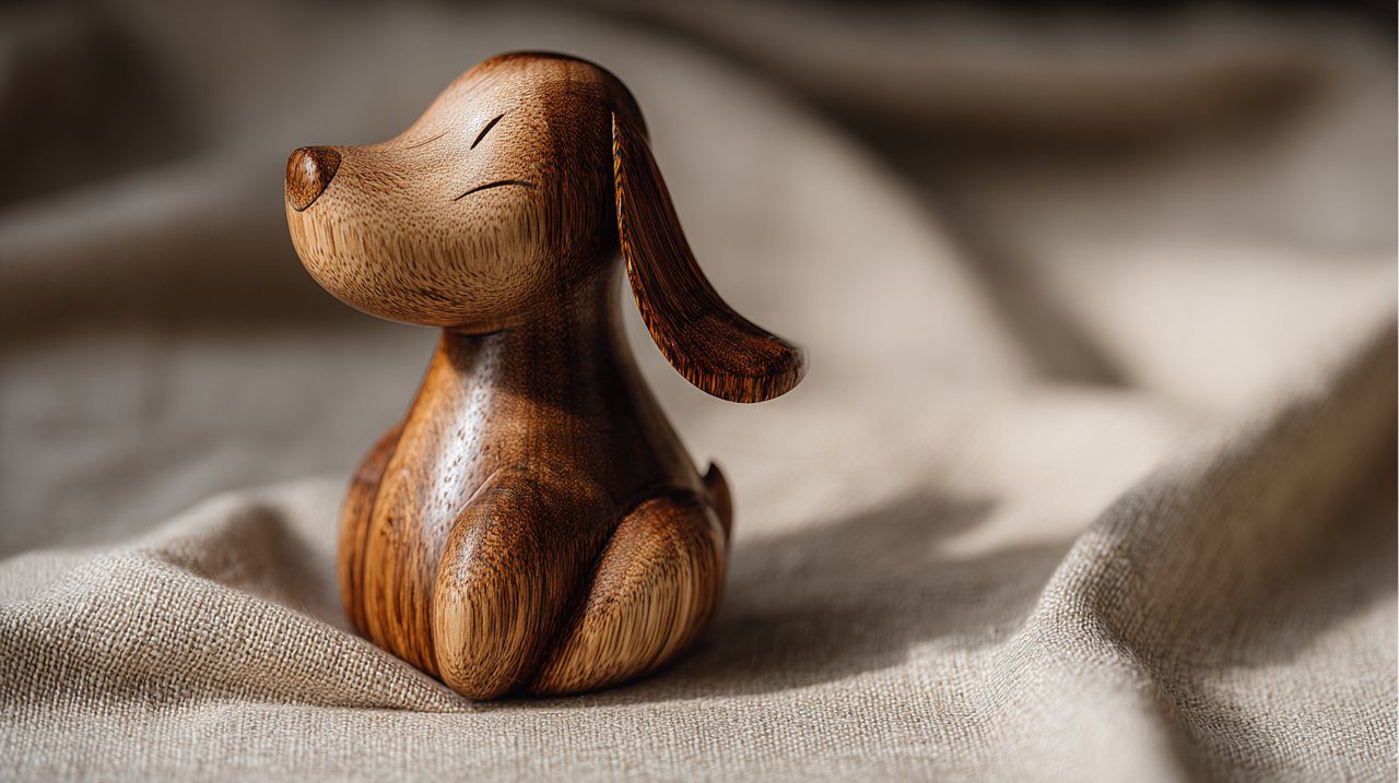 Beautifully hand-carved wooden figurine of a Chinese Zodiac Dog.