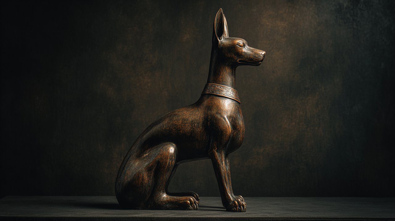 Elegant bronze sculpture of a Chinese Zodiac Dog with a watchful presence.