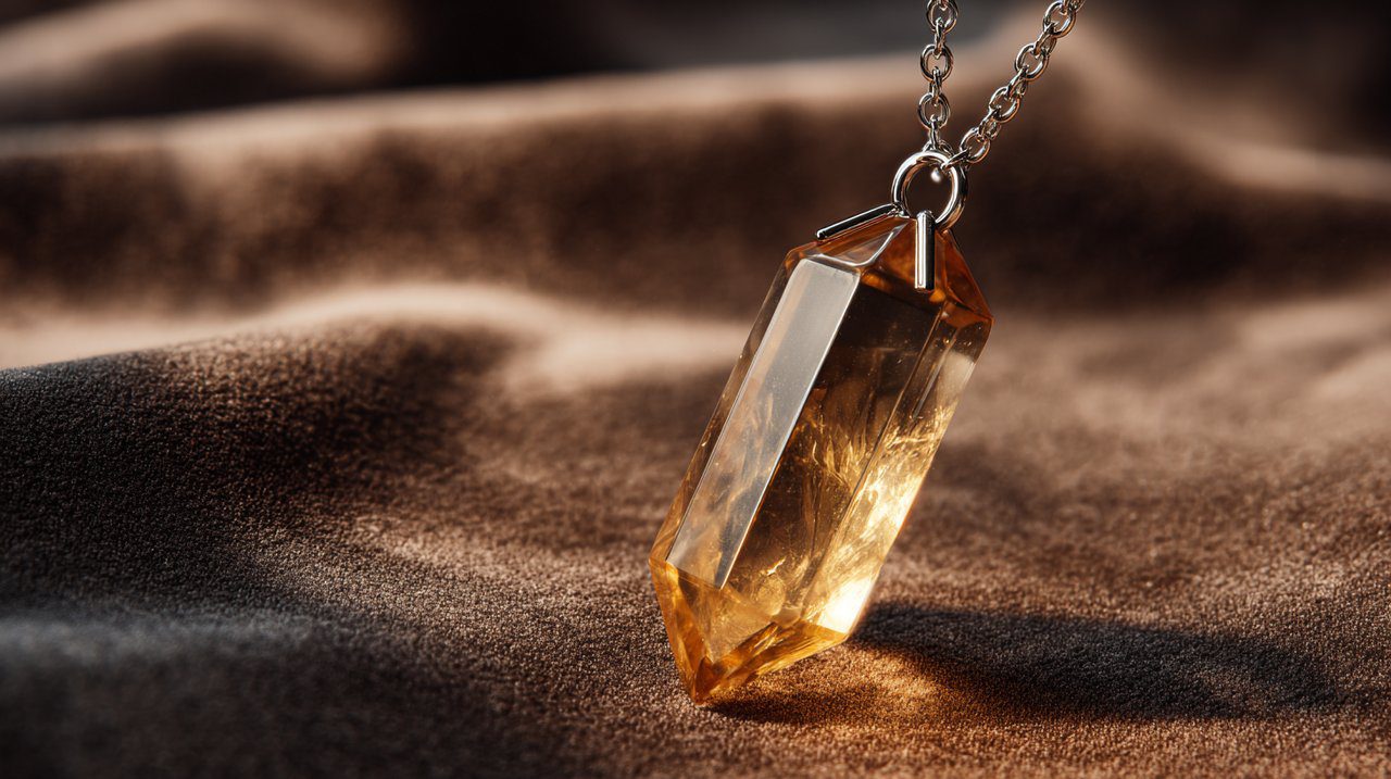 A polished citrine pendant necklace.