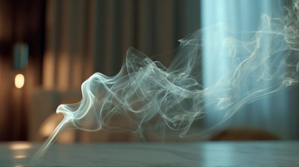 Humo de incienso etéreo ascendiendo y descendiendo.