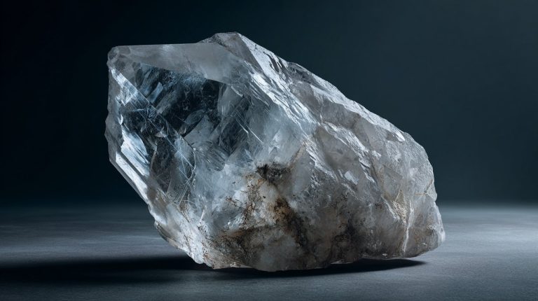 A raw, uncut clear quartz crystal with natural inclusions.