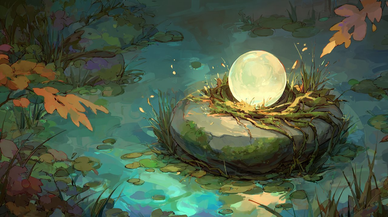 A serene digital painting of a glowing elemental compass, crafted from natural crystal and wood, surrounded by intertwining representations of earth, water, fire, and air, symbolizing inner harmony and self-discovery.