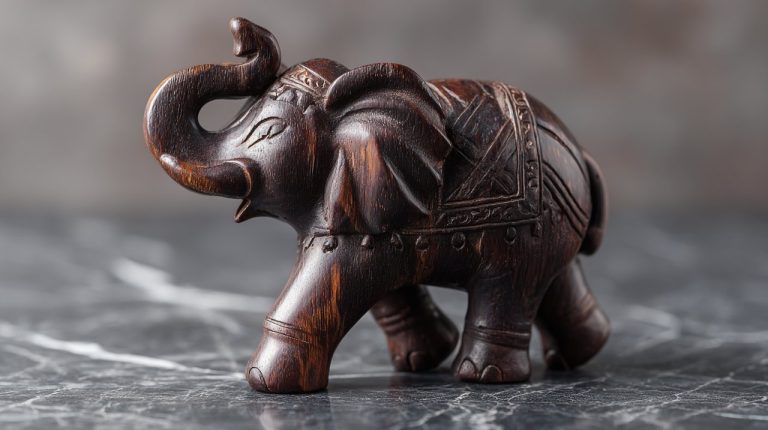 A detailed elephant statuette symbolizing strength and wisdom.