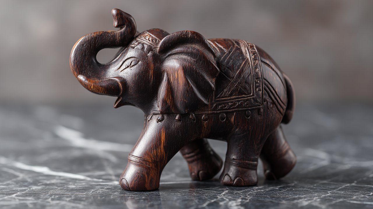 A detailed elephant statuette symbolizing strength and wisdom.