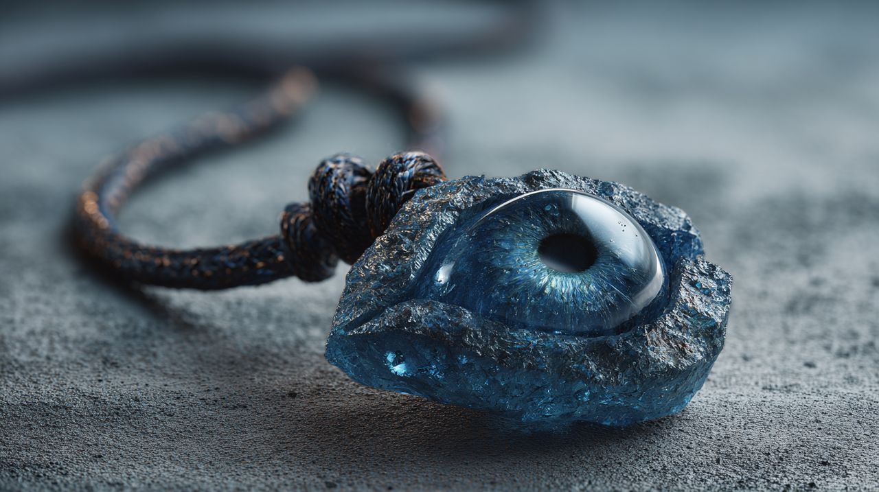 Un amuleto del ojo turco de vidrio azul crudo y sin tallar.