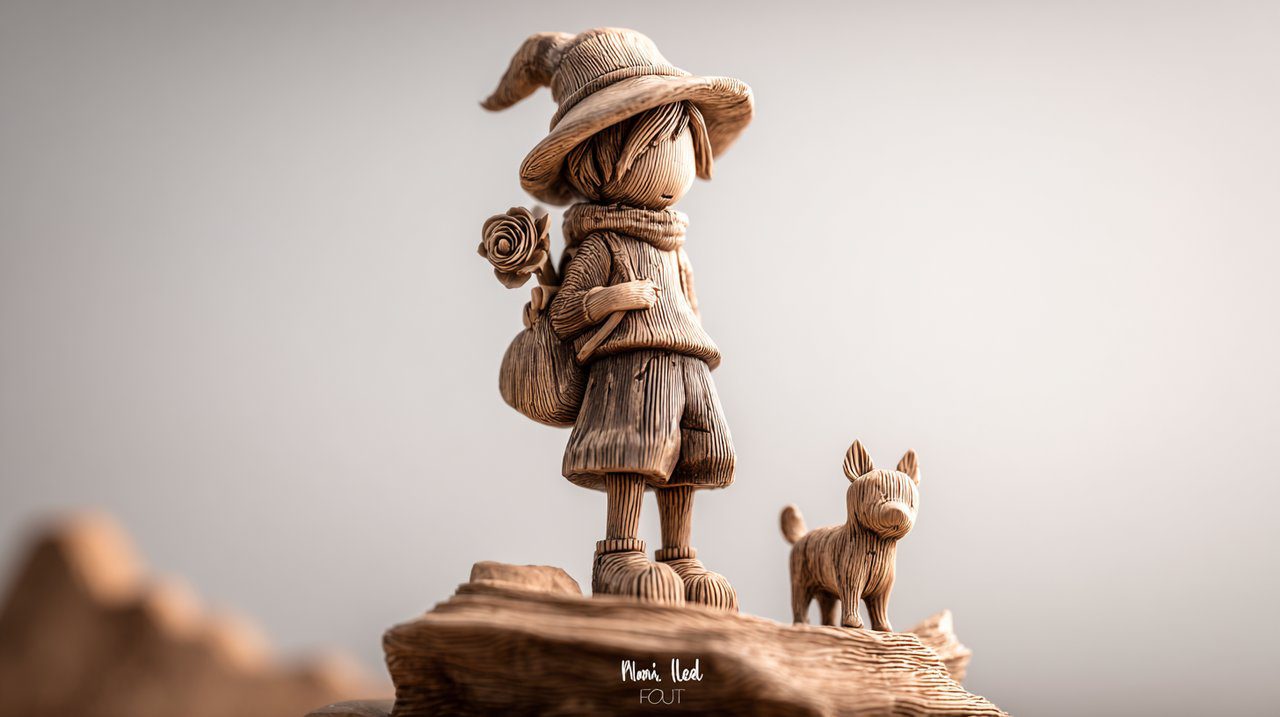 Una estatuilla tallada de la carta del Loco del Tarot.
