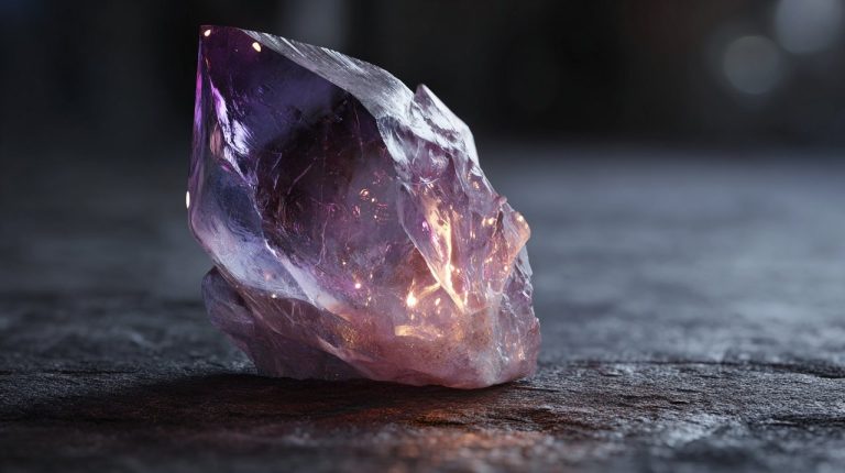 A raw, uncut amethyst crystal, representing the natural origins of good luck charms.