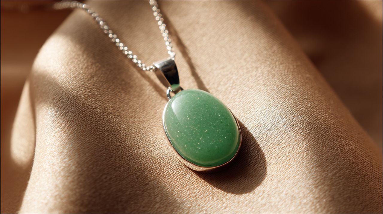 A polished green aventurine pendant necklace for prosperity.