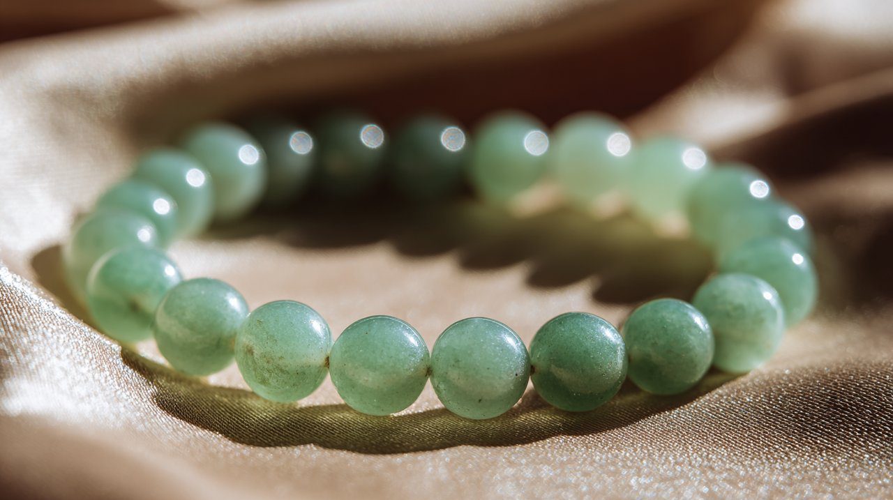 A delicate green aventurine bead bracelet for emotional healing.