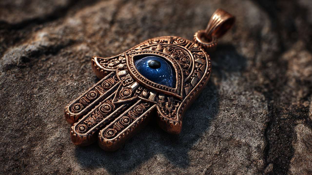 Amuletos ancestrais de Mão de Hamsá e Olho Grego.