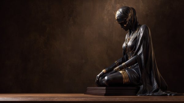 A photorealistic statuette of The High Priestess, embodying stillness and inner wisdom.
