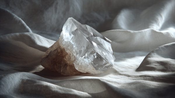 A raw, uncut clear quartz crystal symbolizing inner wisdom.