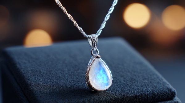 A delicate silver pendant with a polished moonstone, symbolizing guidance.