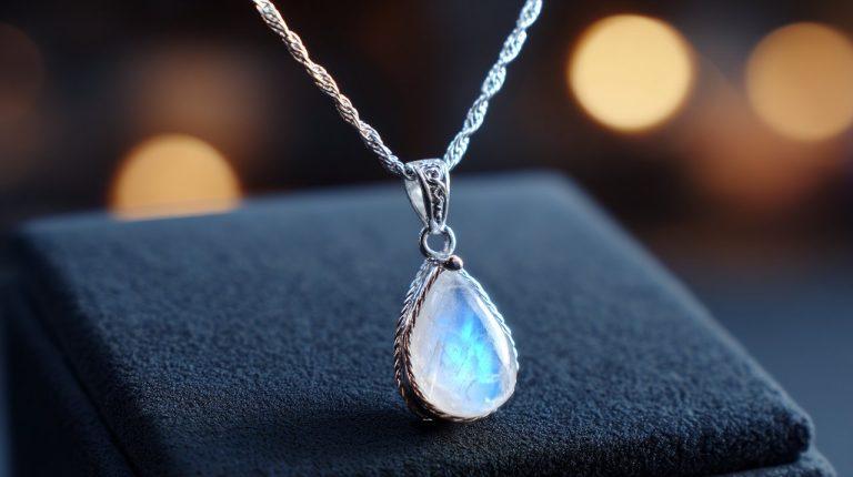 A delicate silver pendant with a polished moonstone, symbolizing guidance.