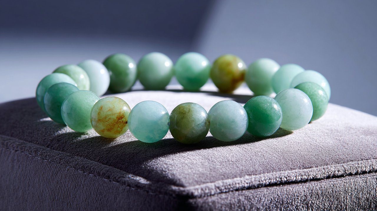 Poliertes Jade-Armband auf Samt.