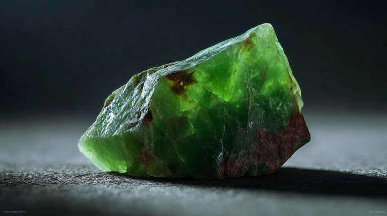 A close-up of a raw, unpolished jade stone.