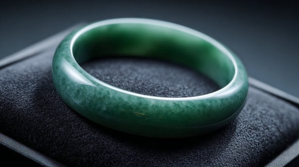 Sebuah gelang giok bangle klasik yang dipoles, ditampilkan dengan elegan.