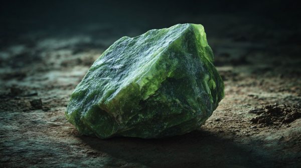 天然の質感を示す、研磨されていない生の翡翠の原石。
