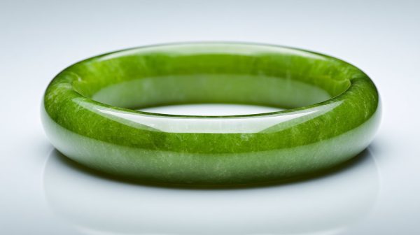 ミニマルな背景に置かれた研磨された翡翠のバングルブレスレット。