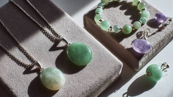 Una colección de diversas piezas de joyería de jade.