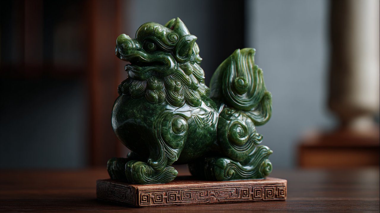 一个雕刻精美的翡翠貔貅摆件。
