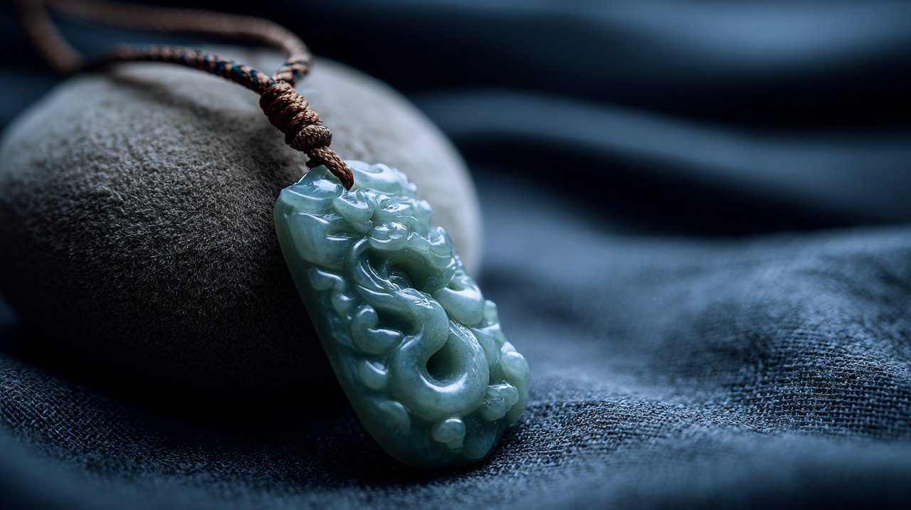 Eine zarte Jade-Drachen-Anhänger-Halskette.
