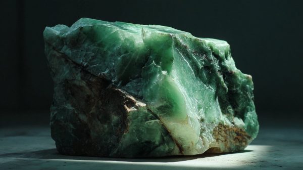 Un bloque de jade natural, en bruto y sin cortar.